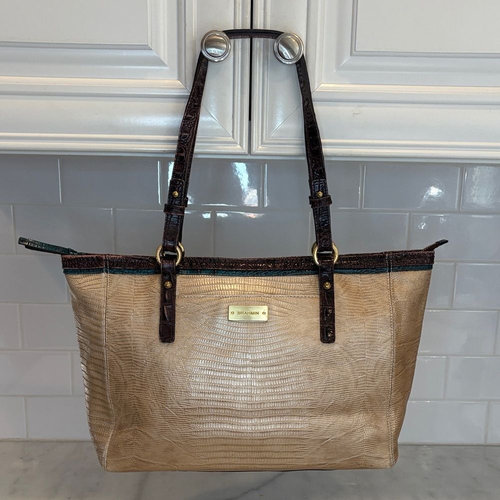 Brahmin Bag Purse Handbag Leather Medium Arno Crocodile Embossed Shoulder Tote